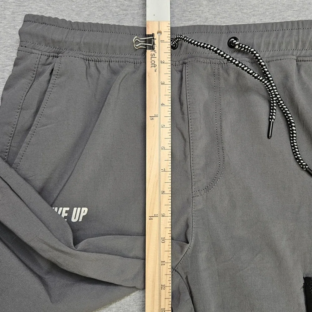 Rock Mens Grey Graphic Cargo Joggers Streetwear Multi Pocket Pants Size M Gym